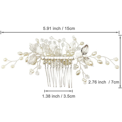 PrettyLife wedding hair comb detailing the secure metal attachment pin.