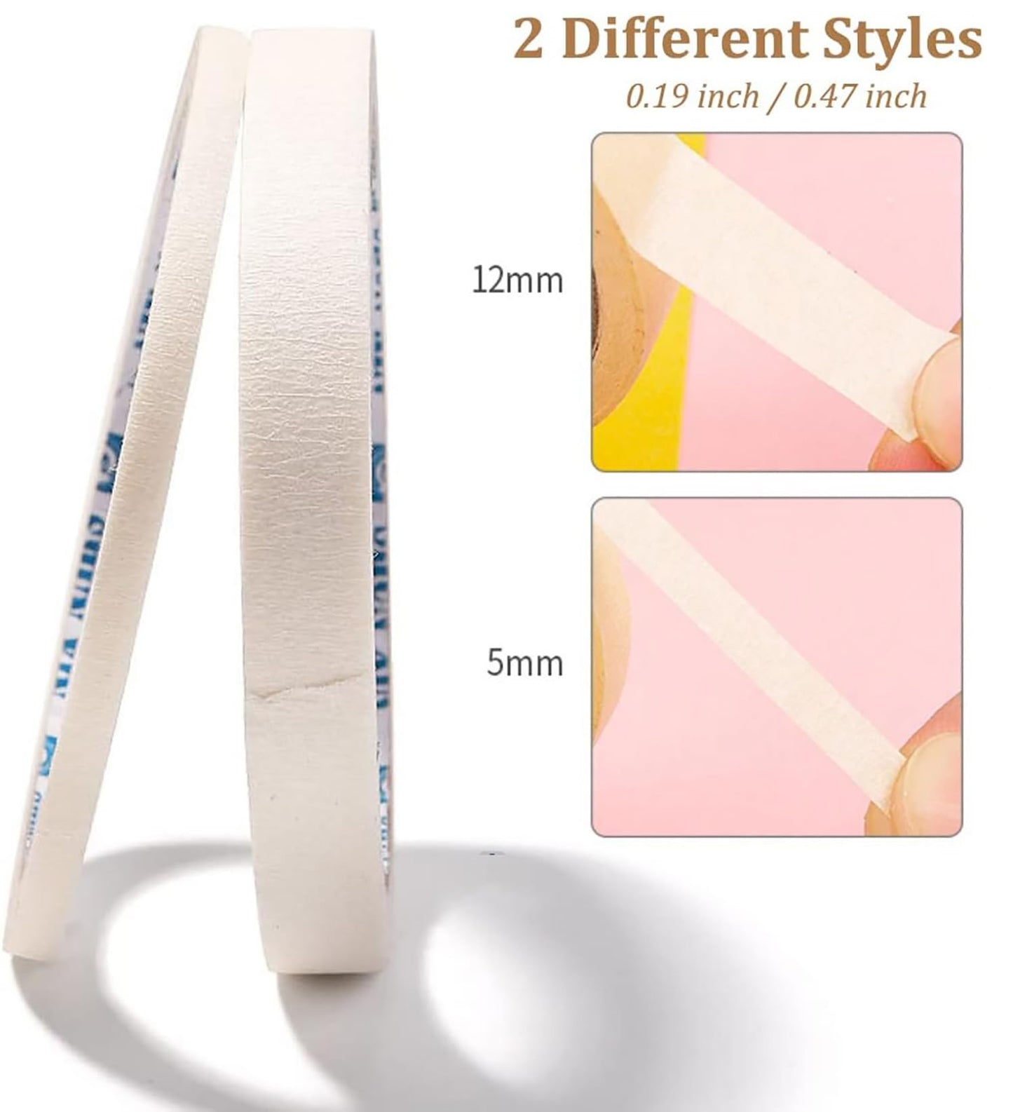 Self adhesive five millimeter and ten millimeter wide French tip guide rolls for DIY manicures