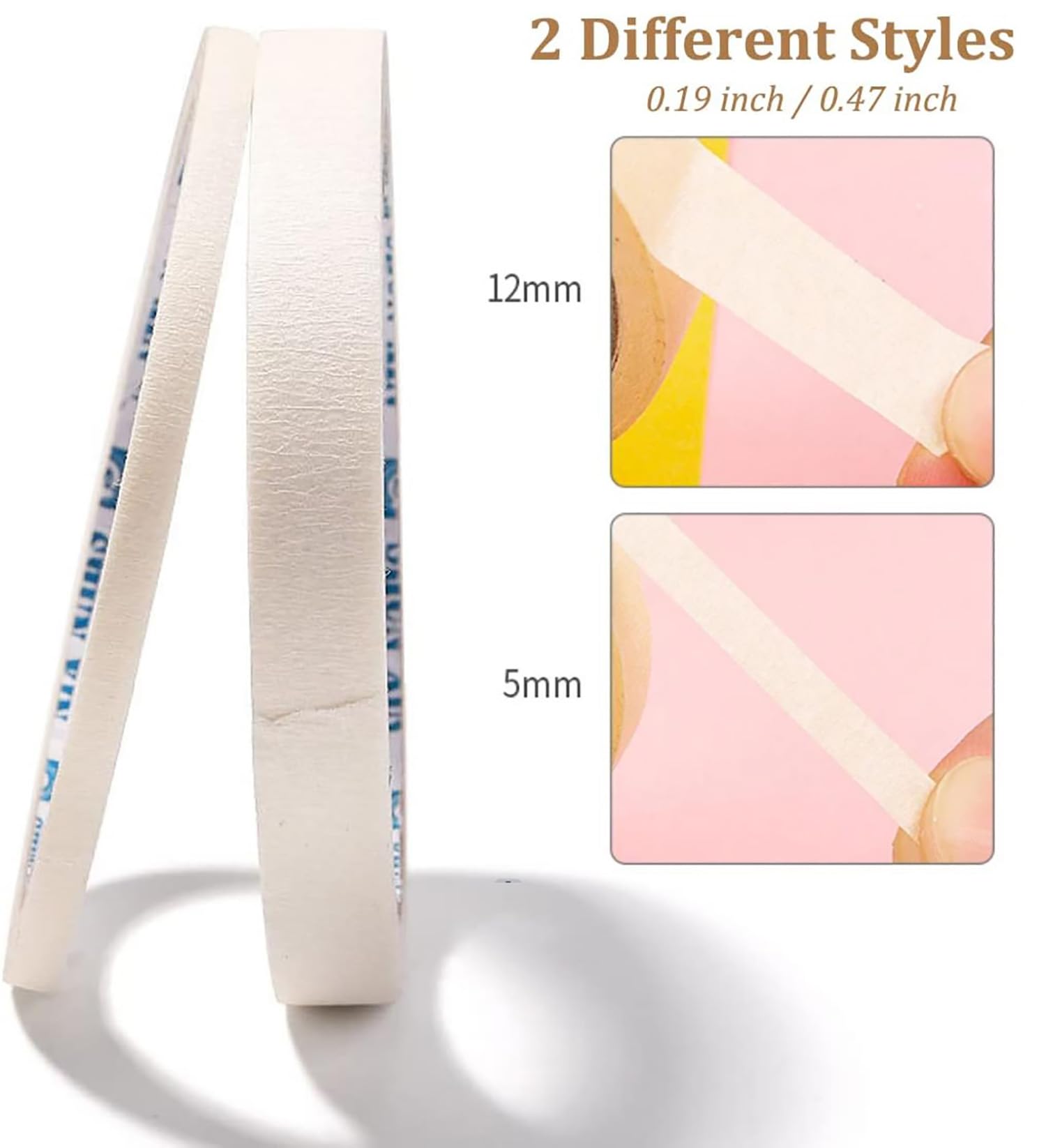 Self adhesive five millimeter and ten millimeter wide French tip guide rolls for DIY manicures