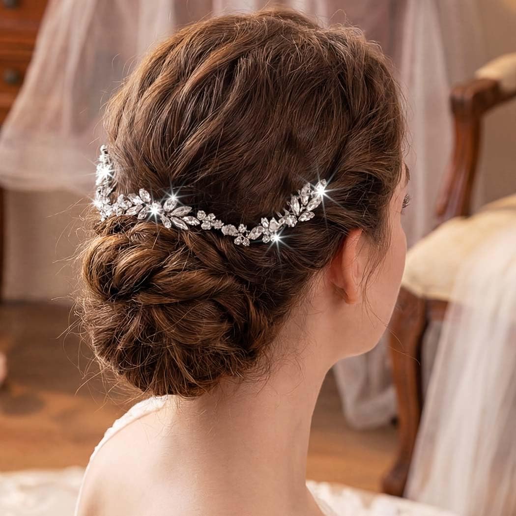 Side profile view of Unicra silver crystal bridal comb