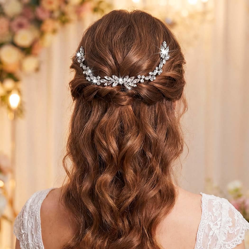 Unicra wedding hair comb held in hand for scale
