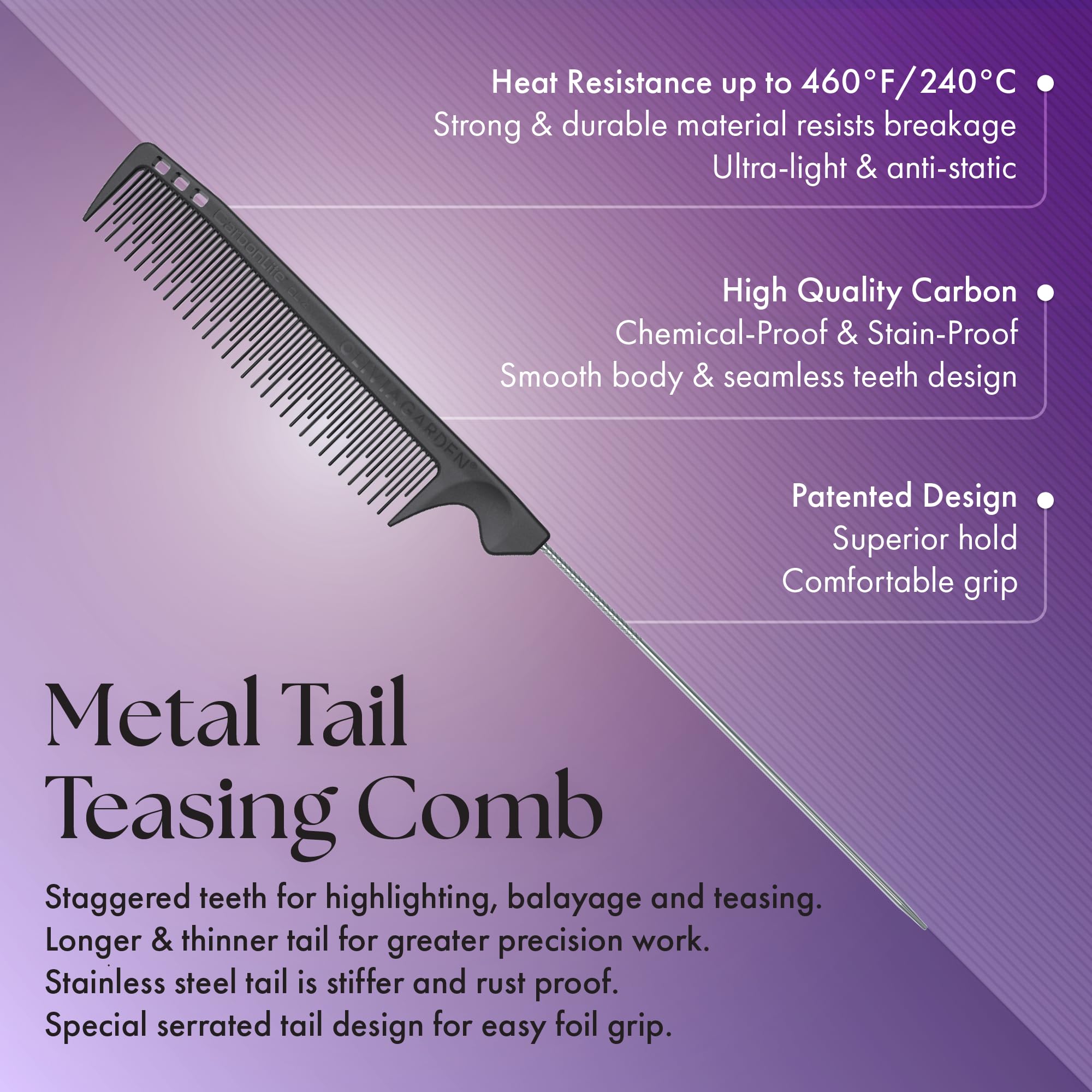 Olivia Garden carbon fiber professional hair comb with stainless steel pintail for sectioning