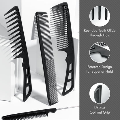 Close-up of the rounded snag-free teeth on the Olivia Garden CarbonLite hair comb