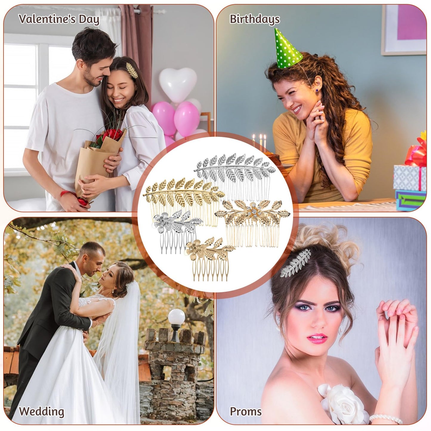 Complete packaging of the 5-piece festive hair comb accessory set for bridesmaids.