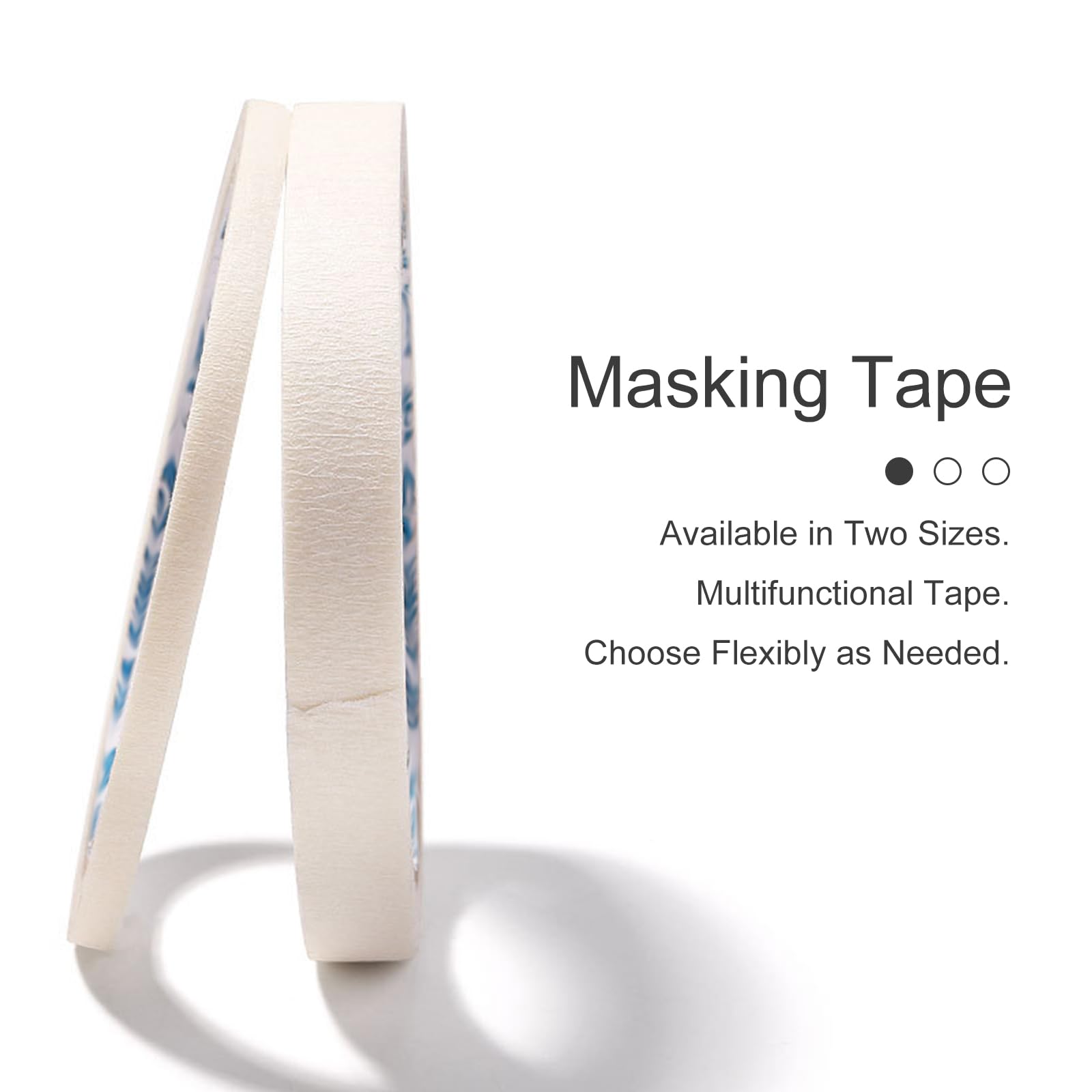 Close up of two different widths of white nail striping tape measuring zero point five and one point two centimeters