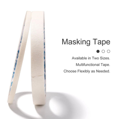 Close up of two different widths of white nail striping tape measuring zero point five and one point two centimeters