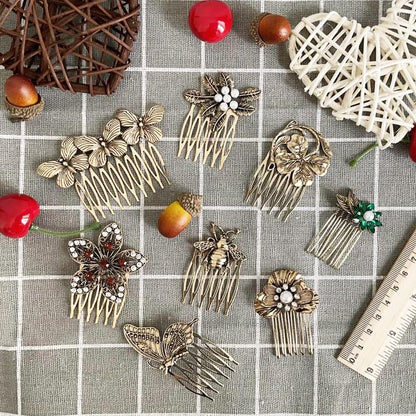SYOSI retro gold side combs featuring the intricate honeybee and flower design variants