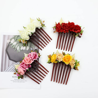 Cinaci plastic hair slides with faux roses close up view