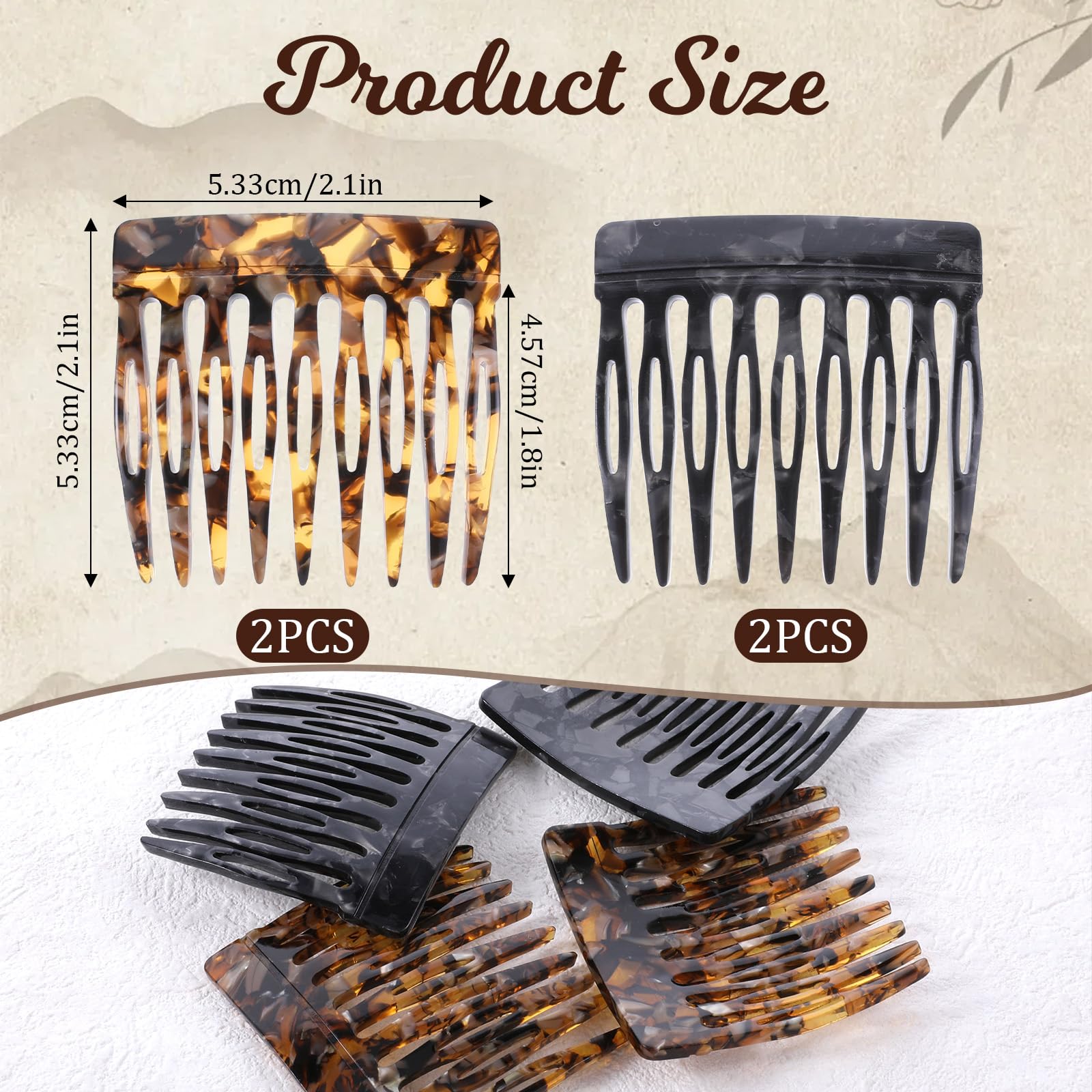 Decorative hair clips for small French twist bun hairstyles in black and brown colors