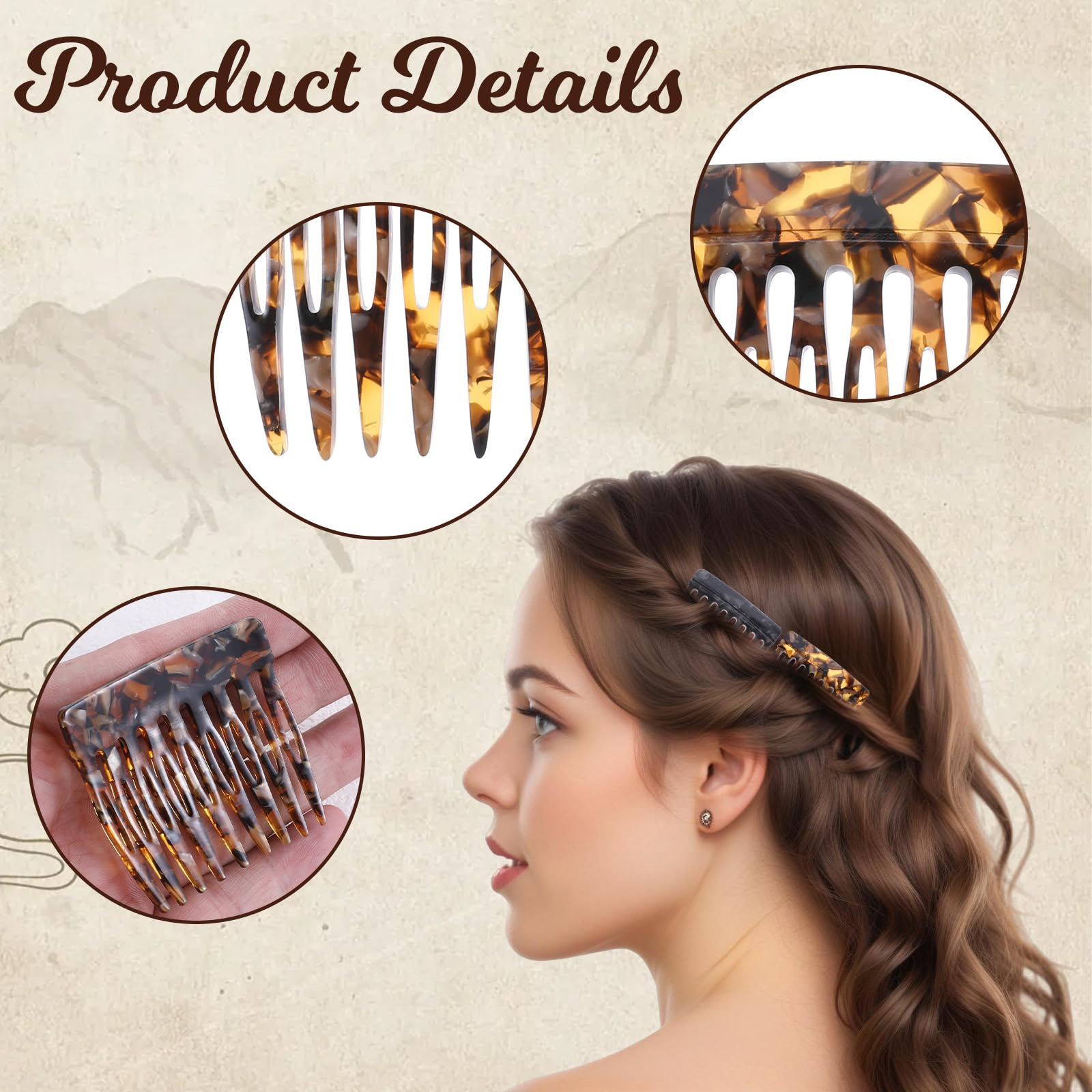 Premium acetate acrylic side hair combs pack showcasing lightweight plastic resin material