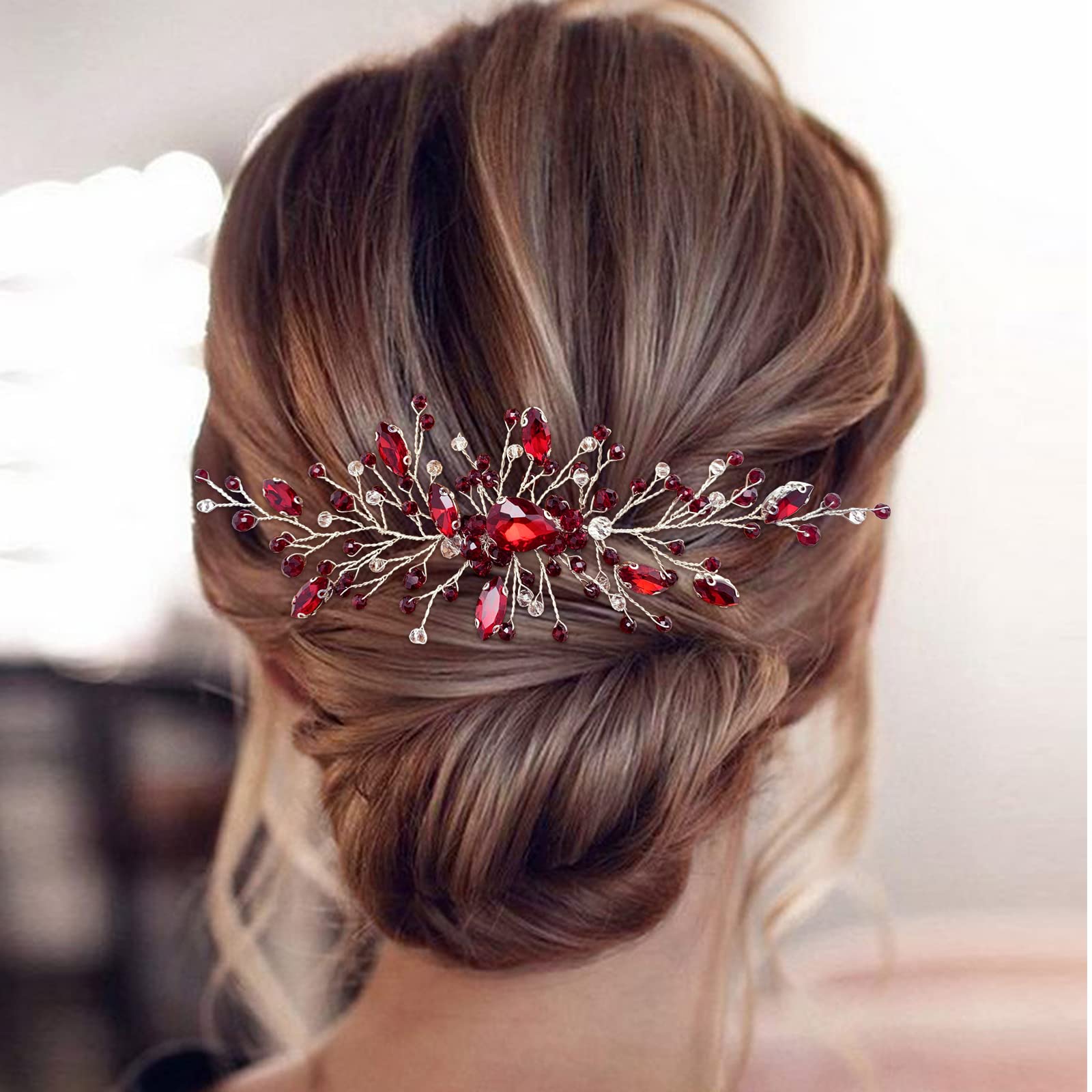 BETITETO crystal wedding hair vine showing the attached metal side comb backing