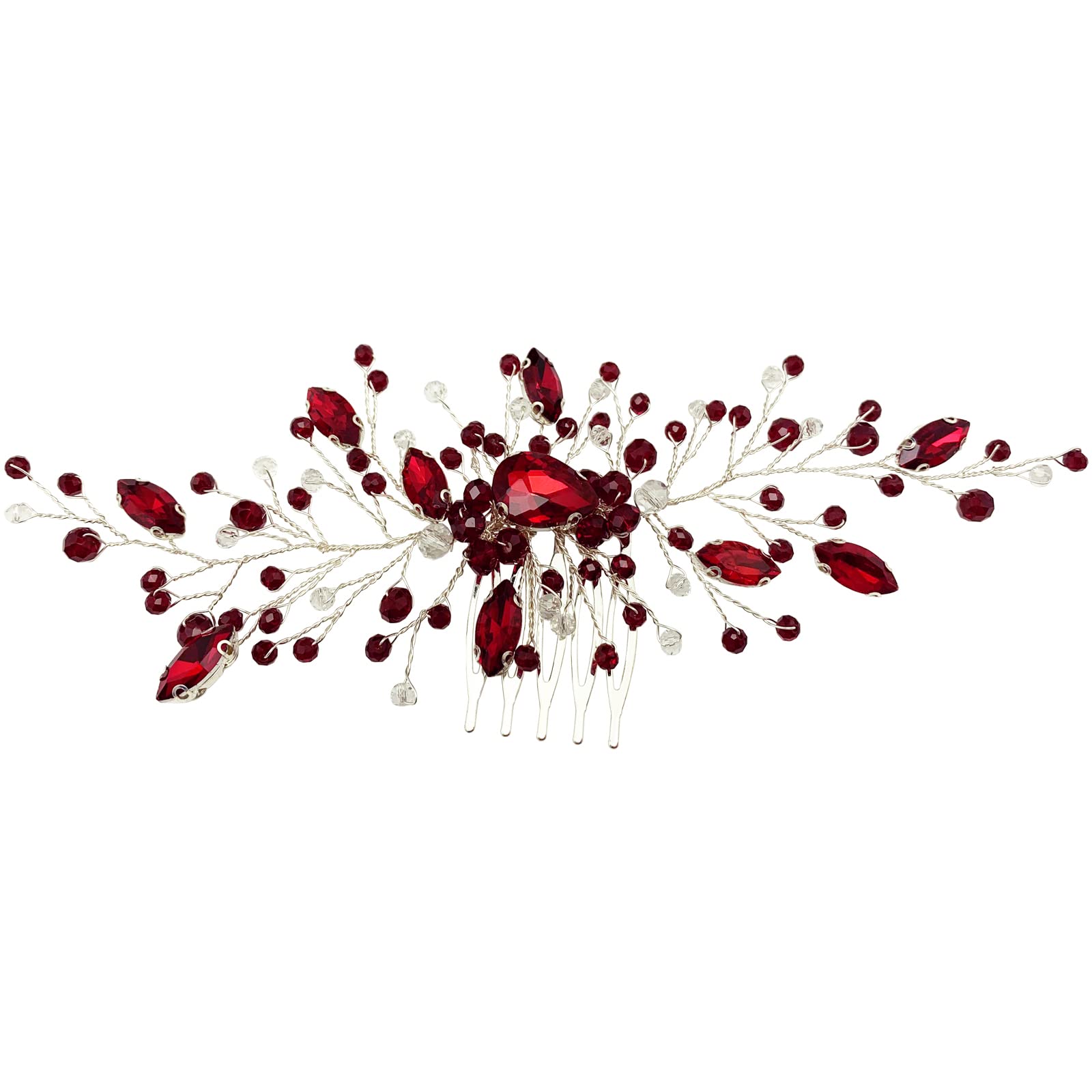 Handmade wine red rhinestone bridal hair piece shaped flexibly for updo hairstyles