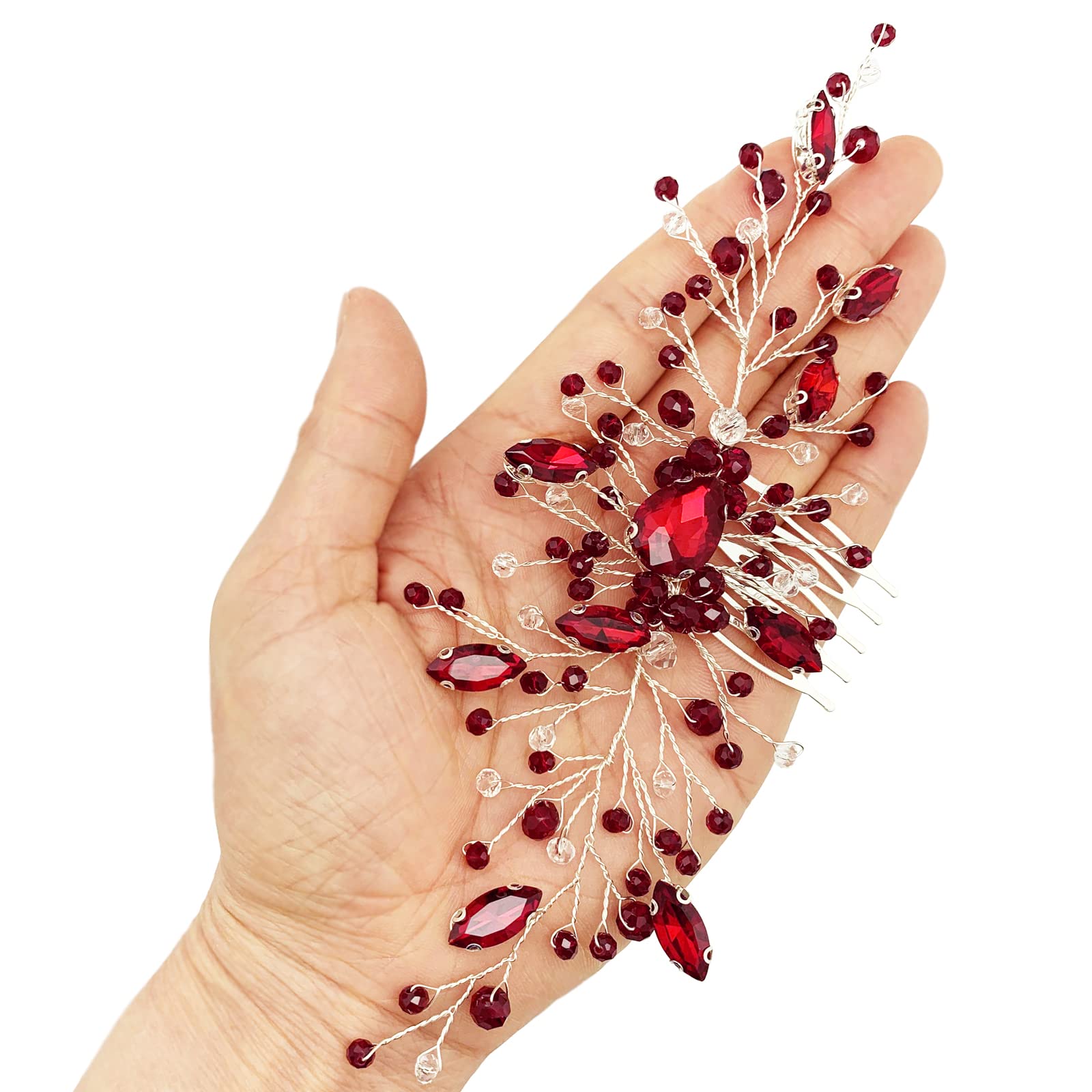 Side view of the elegant red crystal bridesmaid hair vine for wedding banquets