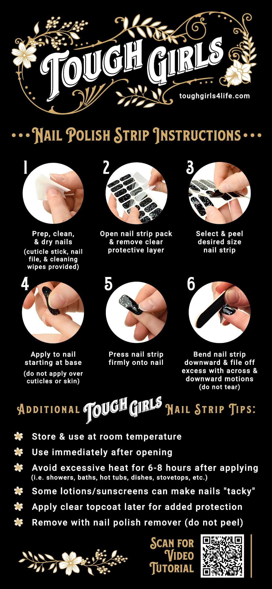 Back of Tough Girls gel nail polish strips package with usage instructions