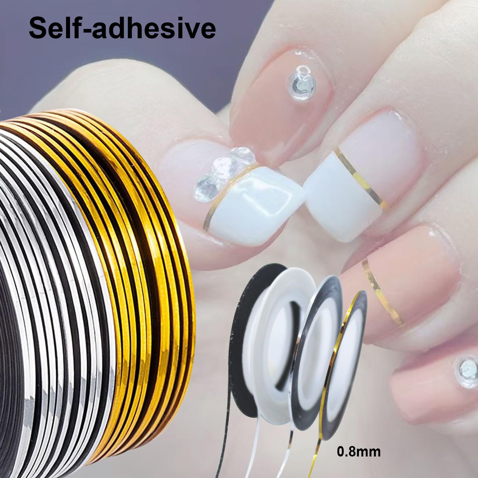 Black and white adhesive nail decoration tape rolls