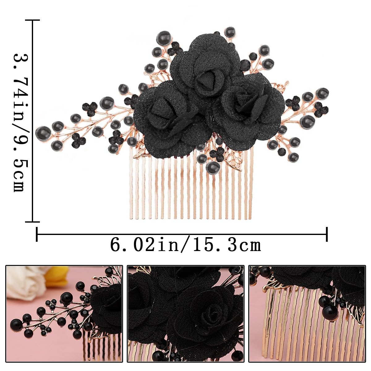 Pair of vintage gothic floral wedding headpieces with faux pearl details