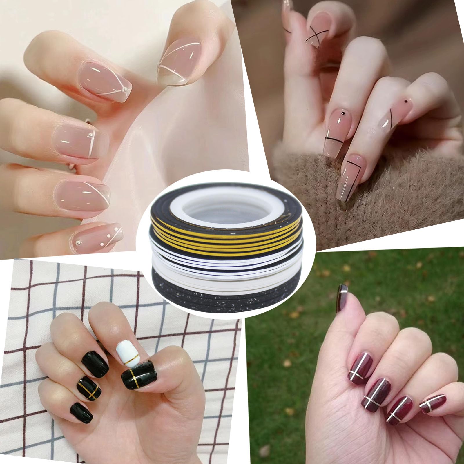 Demonstration of DIY nail art using thin striping tape