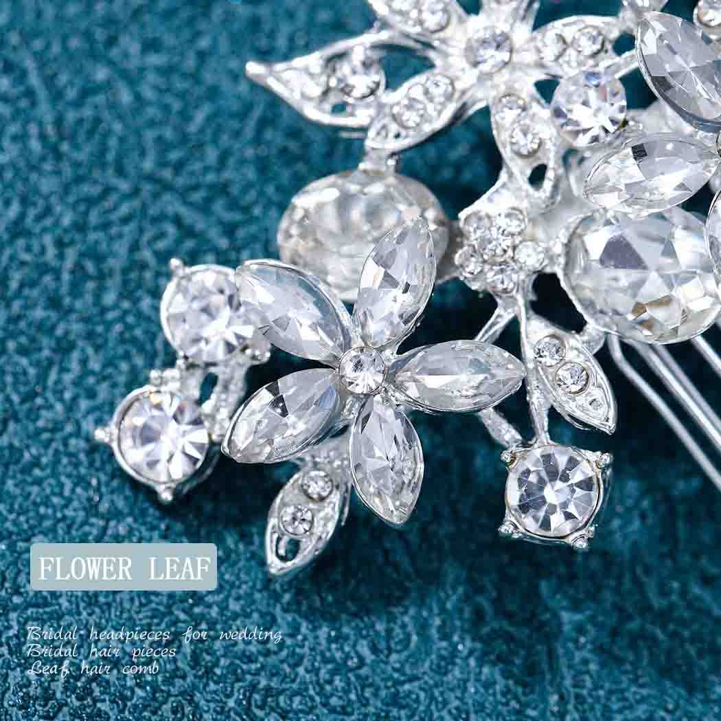 Foyte silver flower bridal hair piece detailed view of white floral accents