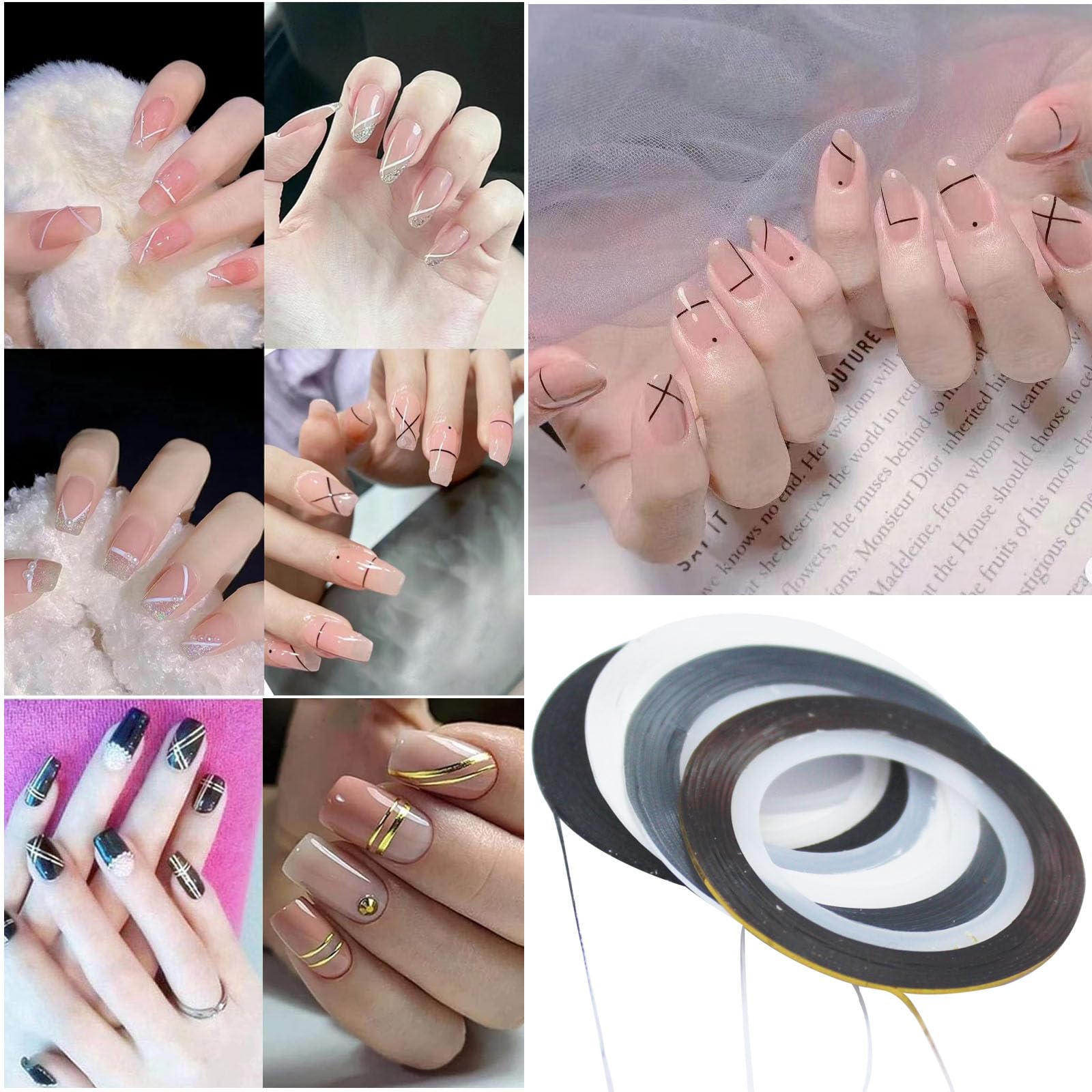 Nail art application tool and striping tape variety pack