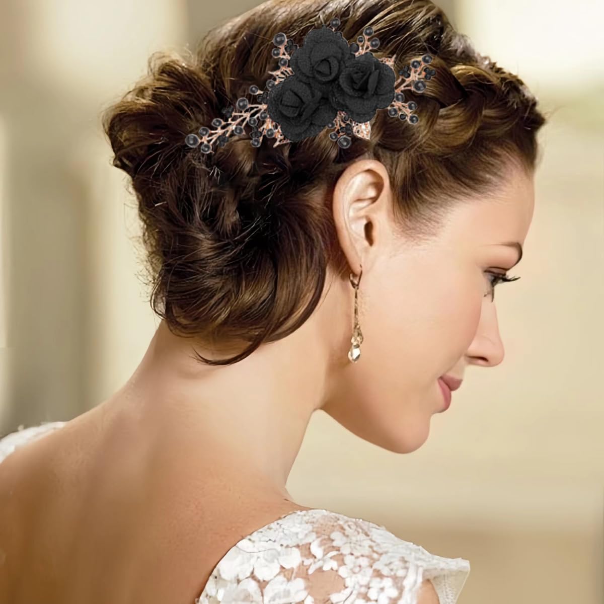 Two count black floral rhinestone headpieces for elegant party updos