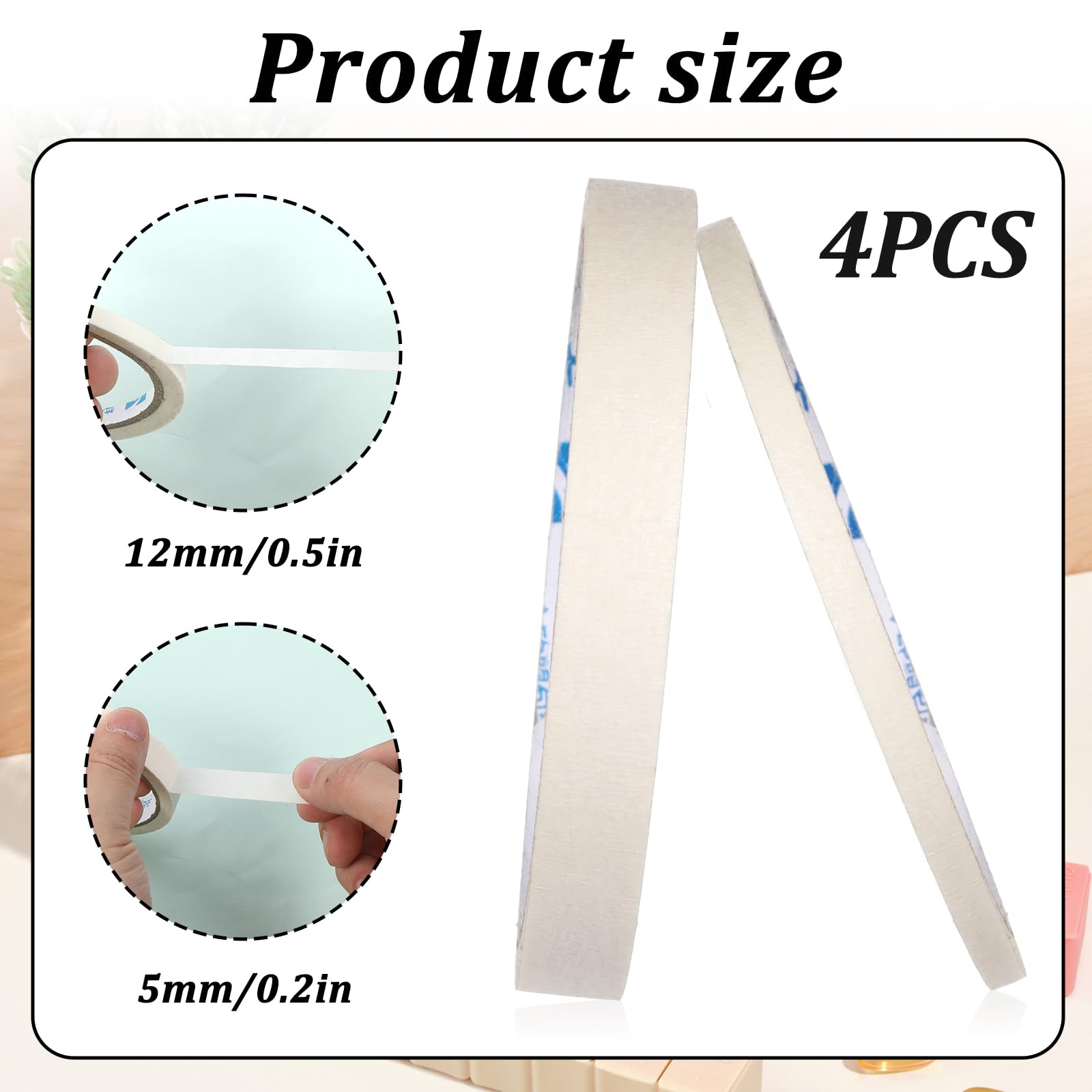 Four pieces of white nail art adhesive striping rolls demonstrating easy tear functionality for DIY geometric designs
