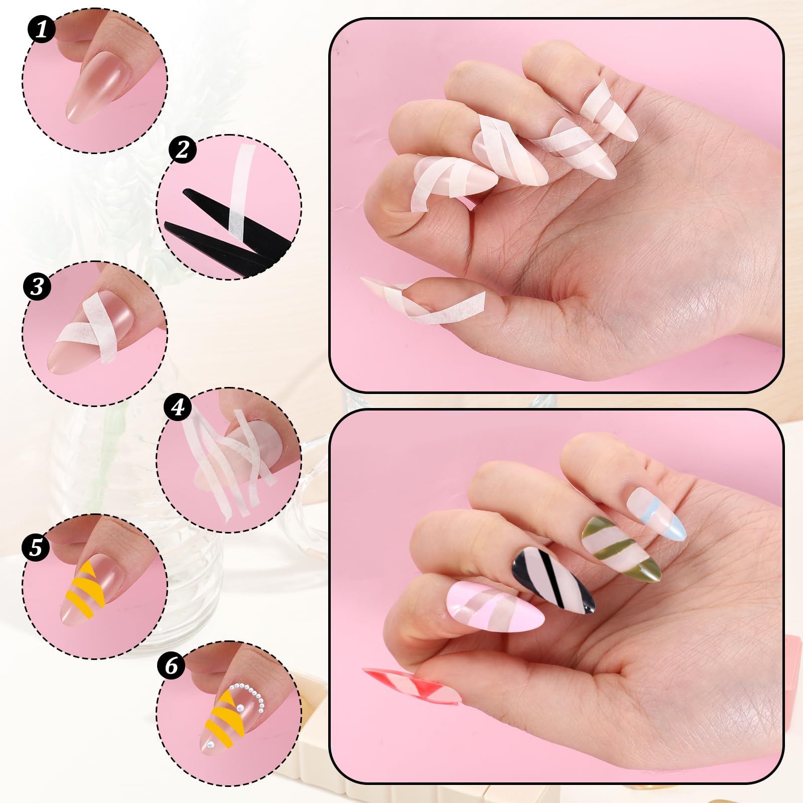 Nail striping tape roll set displaying the multi pack variety of widths used for creative color block styling
