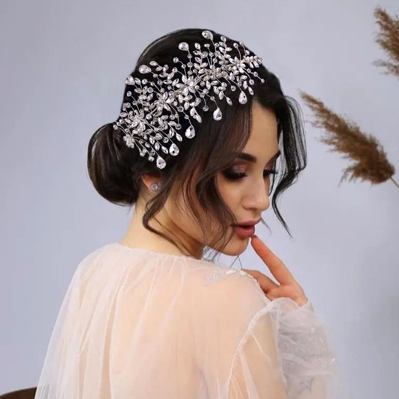 GAODESI bridal hair pieces left side arrangement with sparkling crystal stones