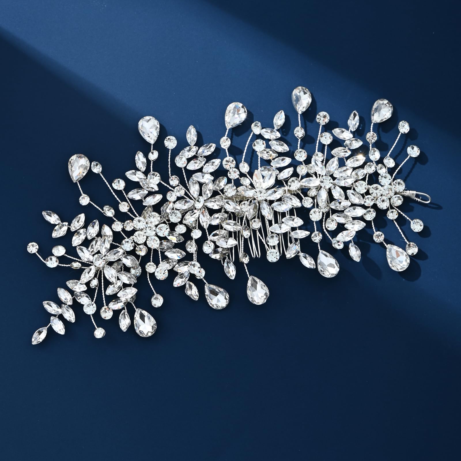 GAODESI silver rhinestone tiara comb showcasing intricate leaf and flower wire detailing