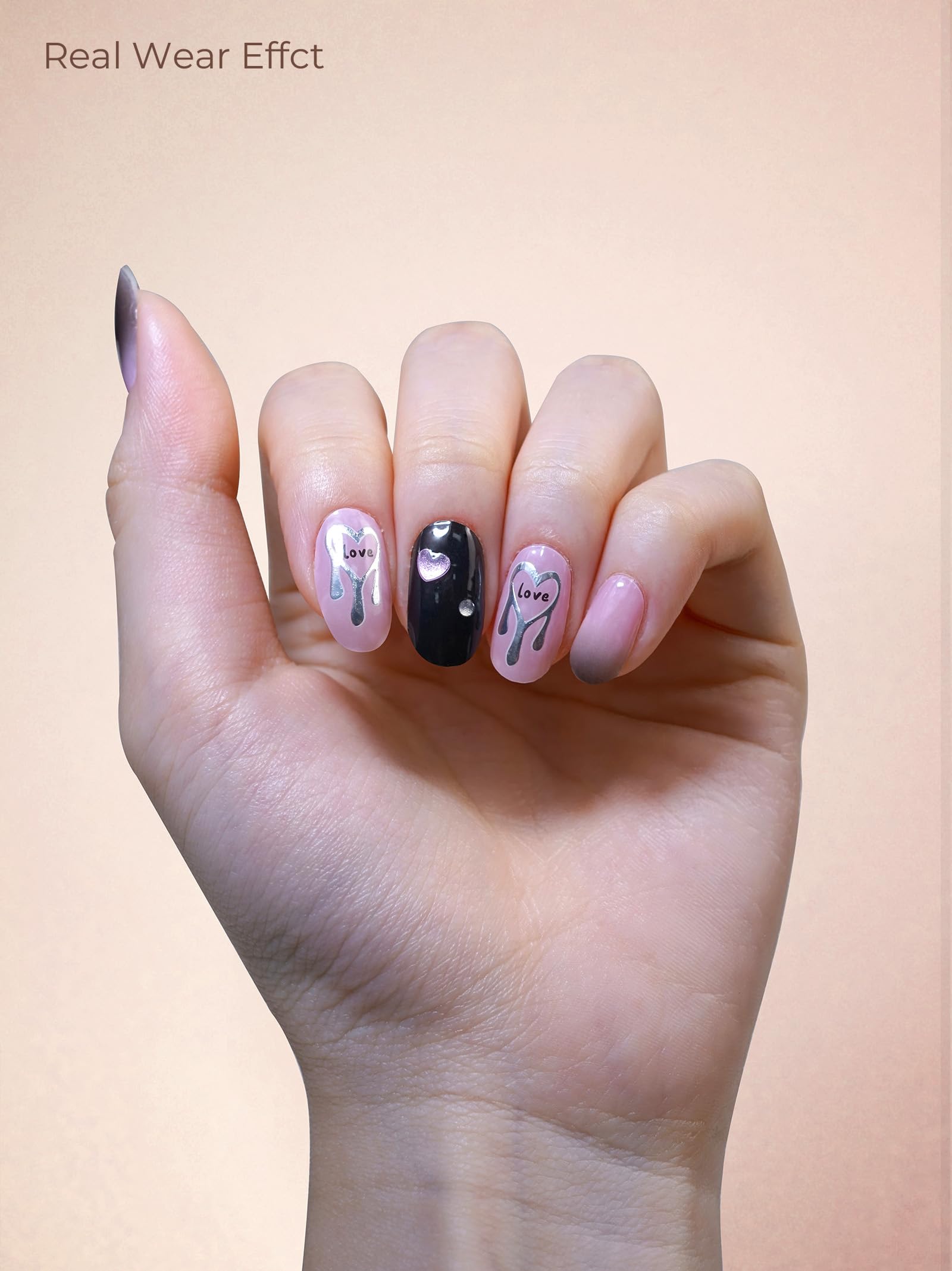 White gel nail stickers spread out showing different sizing options
