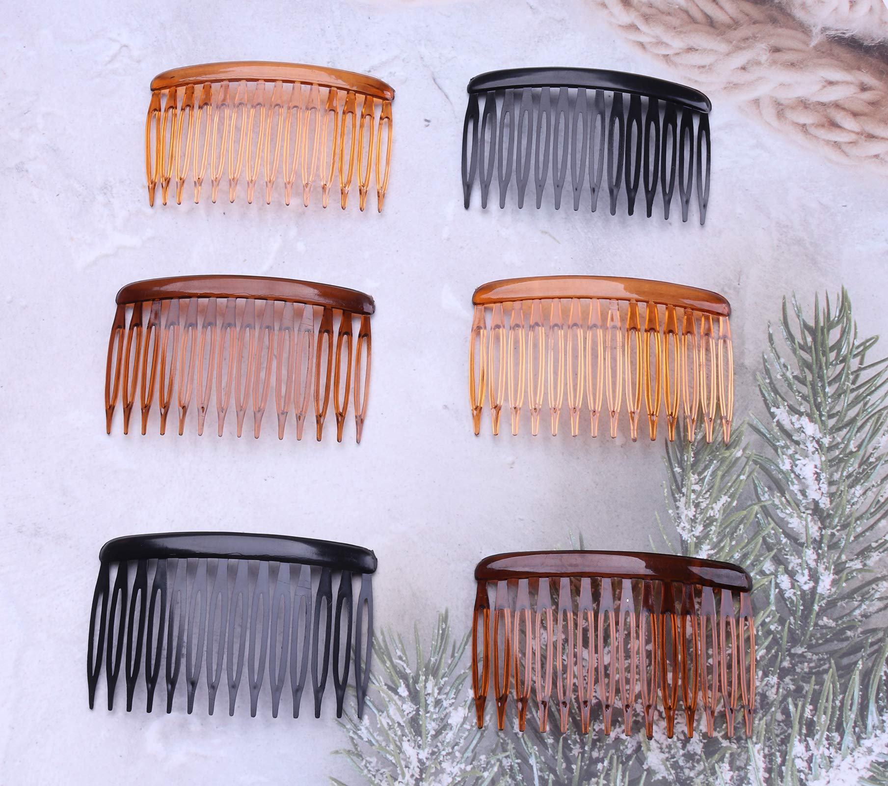 Six piece set of vintage French style hair clips in black brown and light brown