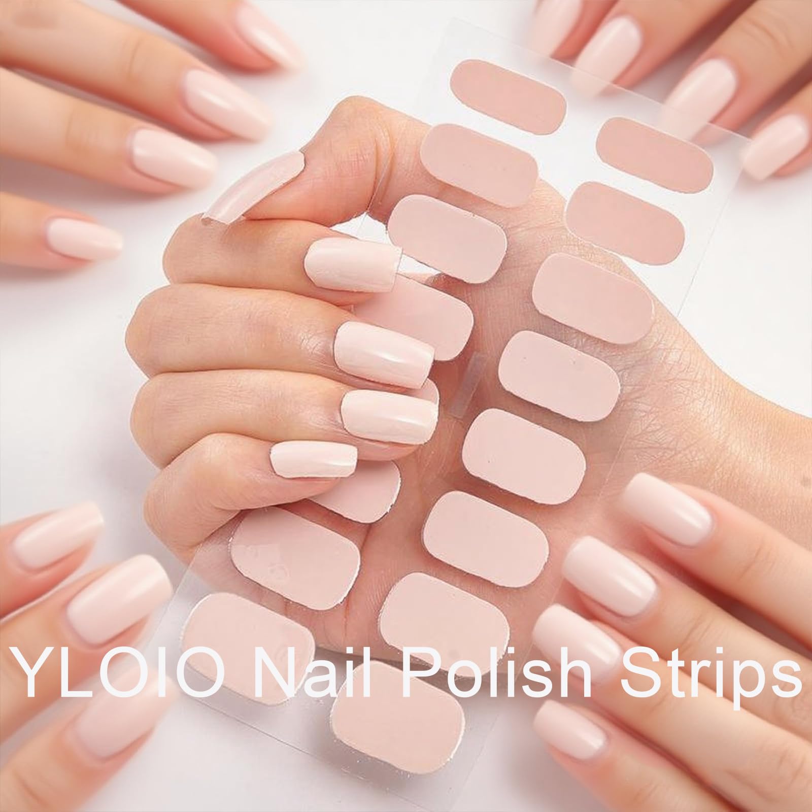 Four sheets of Namora light pink semi-cured gel nail stickers displayed with nail file