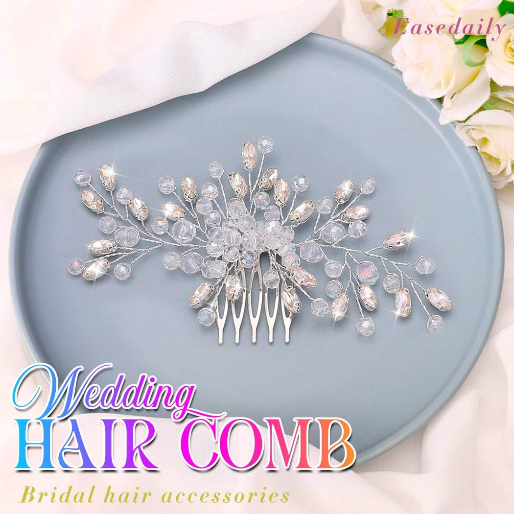 Close up of Easedaily rhinestone bridal side comb hair accessory