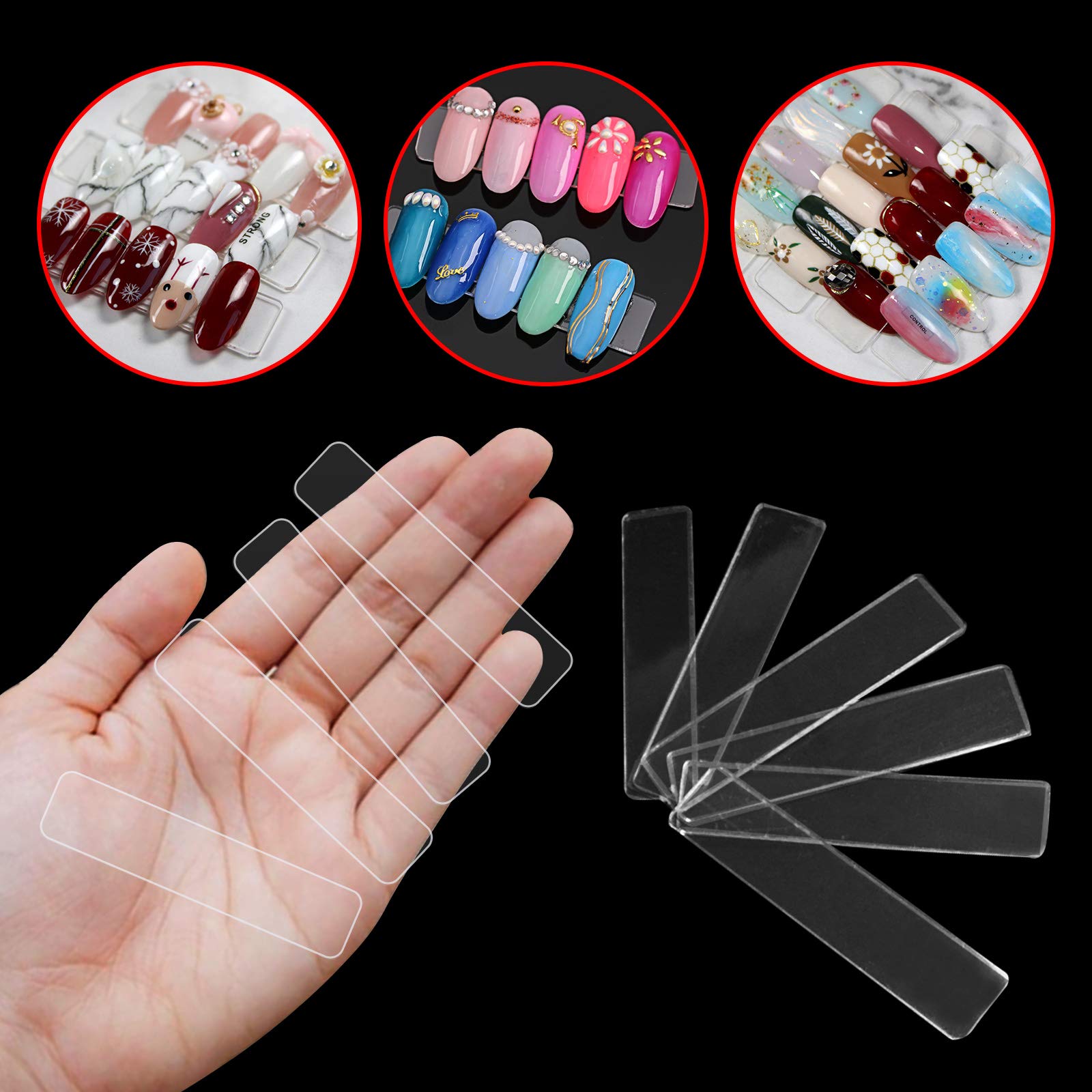 Set of clear nail display stands with double sided tape