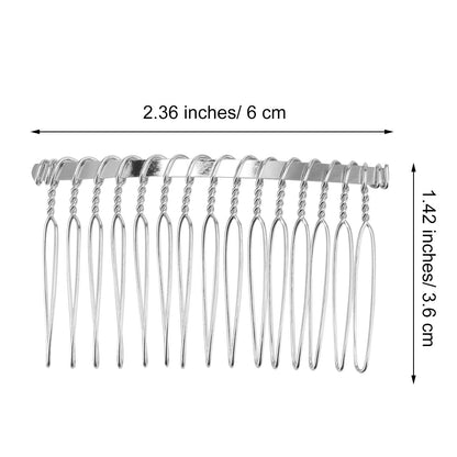 Set of 10 silver bridal veil wire hair combs
