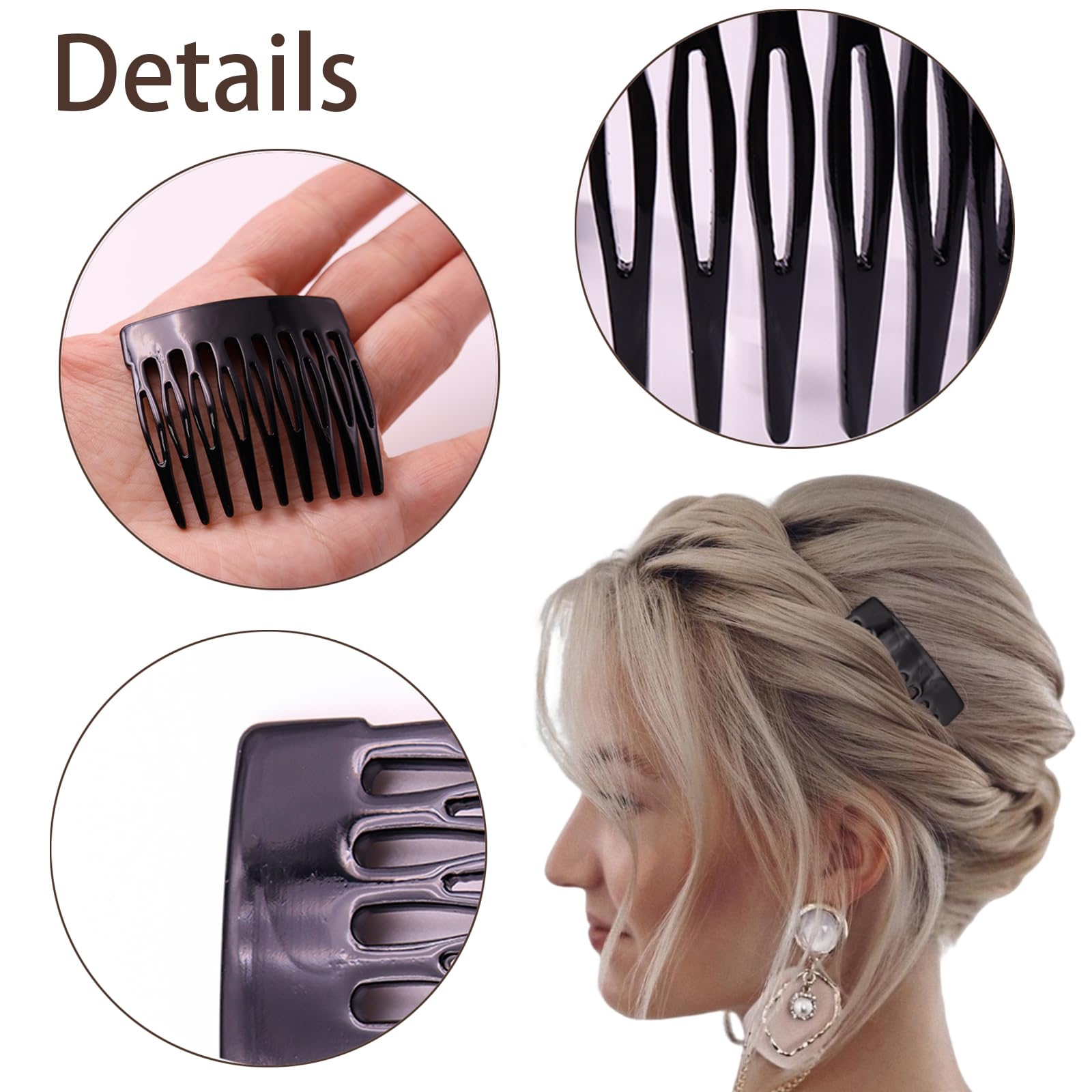 Six piece small decorative French twist hair clips arranged to display the fourteen teeth design
