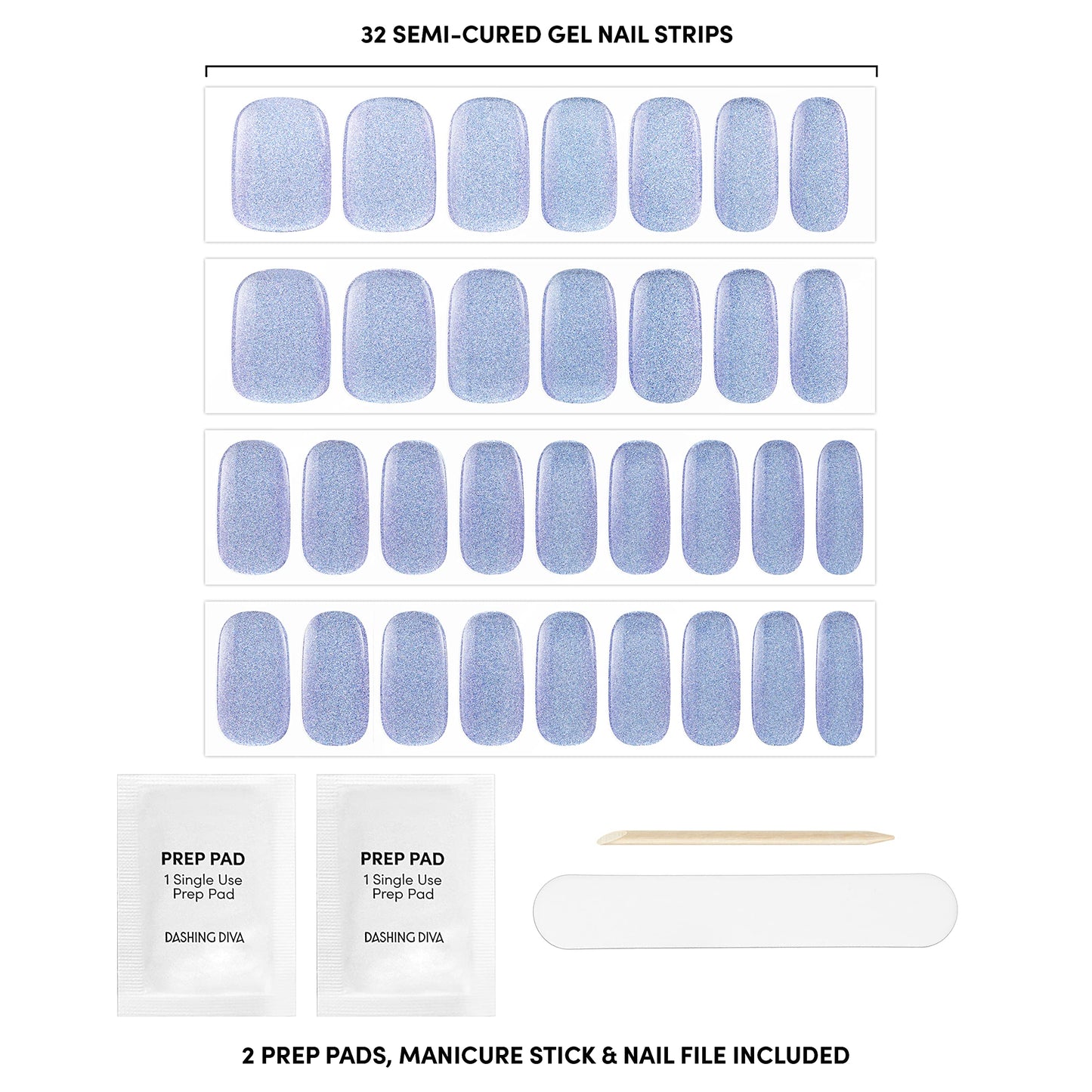 Dashing Diva Glaze semi-cured gel strips applied to natural nails