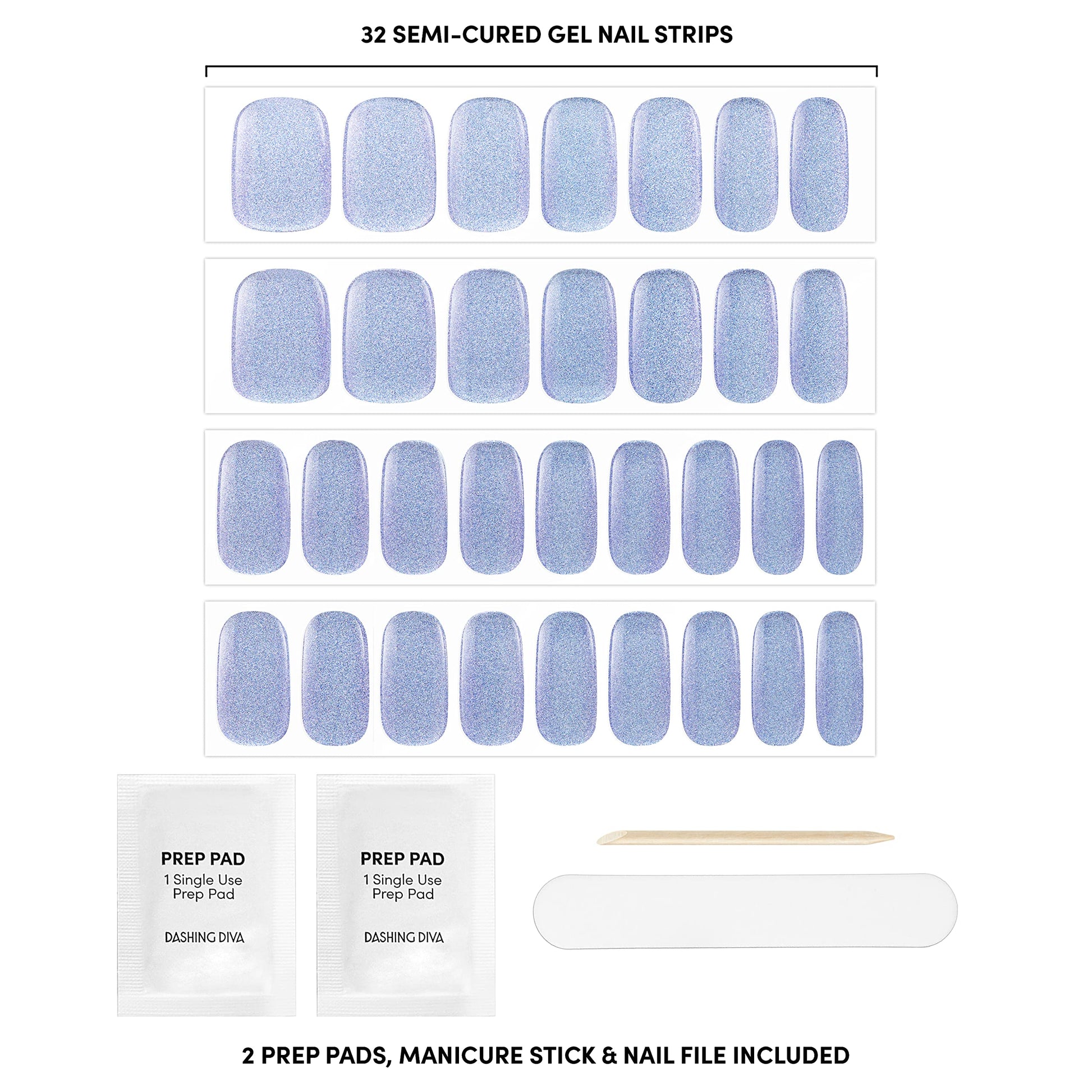 Dashing Diva Glaze semi-cured gel strips applied to natural nails
