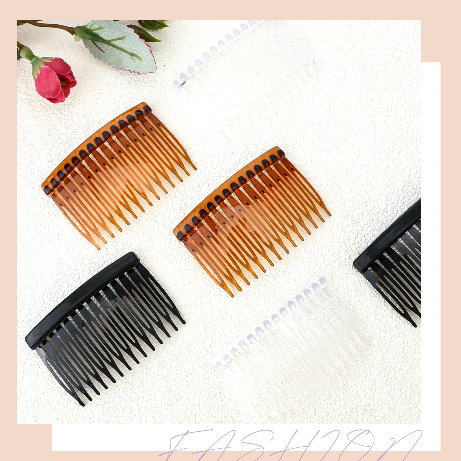 Six count package of retro style French twist side combs for girls styling