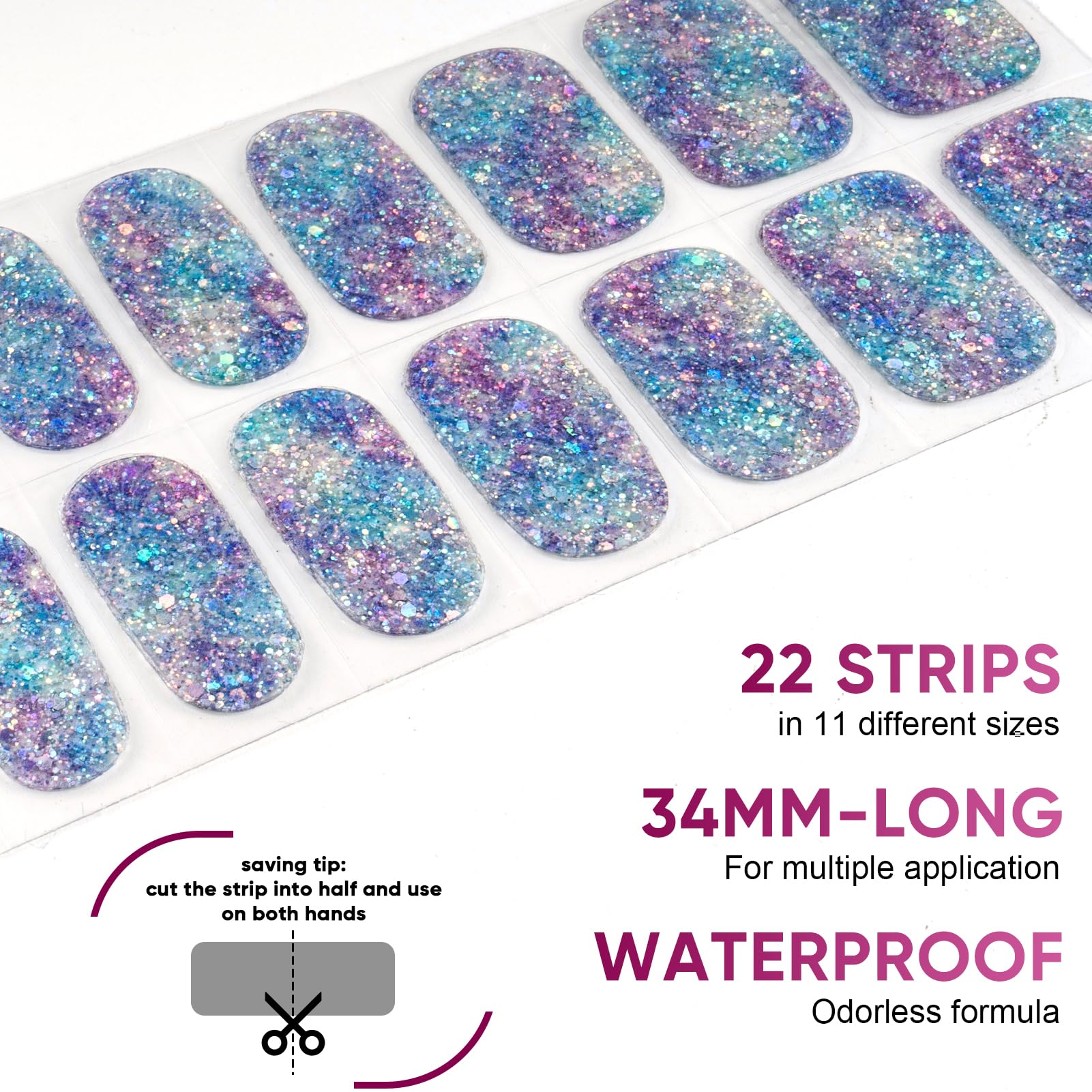 Flawlessly applied shimmering gold gel stickers on hands under a UV nail lamp light.