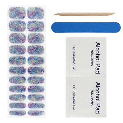 Durable and waterproof glossy finish of the hardened gel nail art after curing.