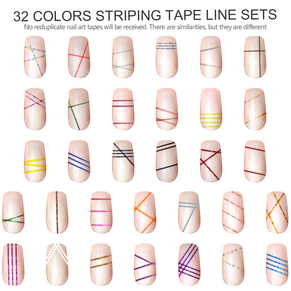 Close up of Fandamei nail striping tape metallic colors