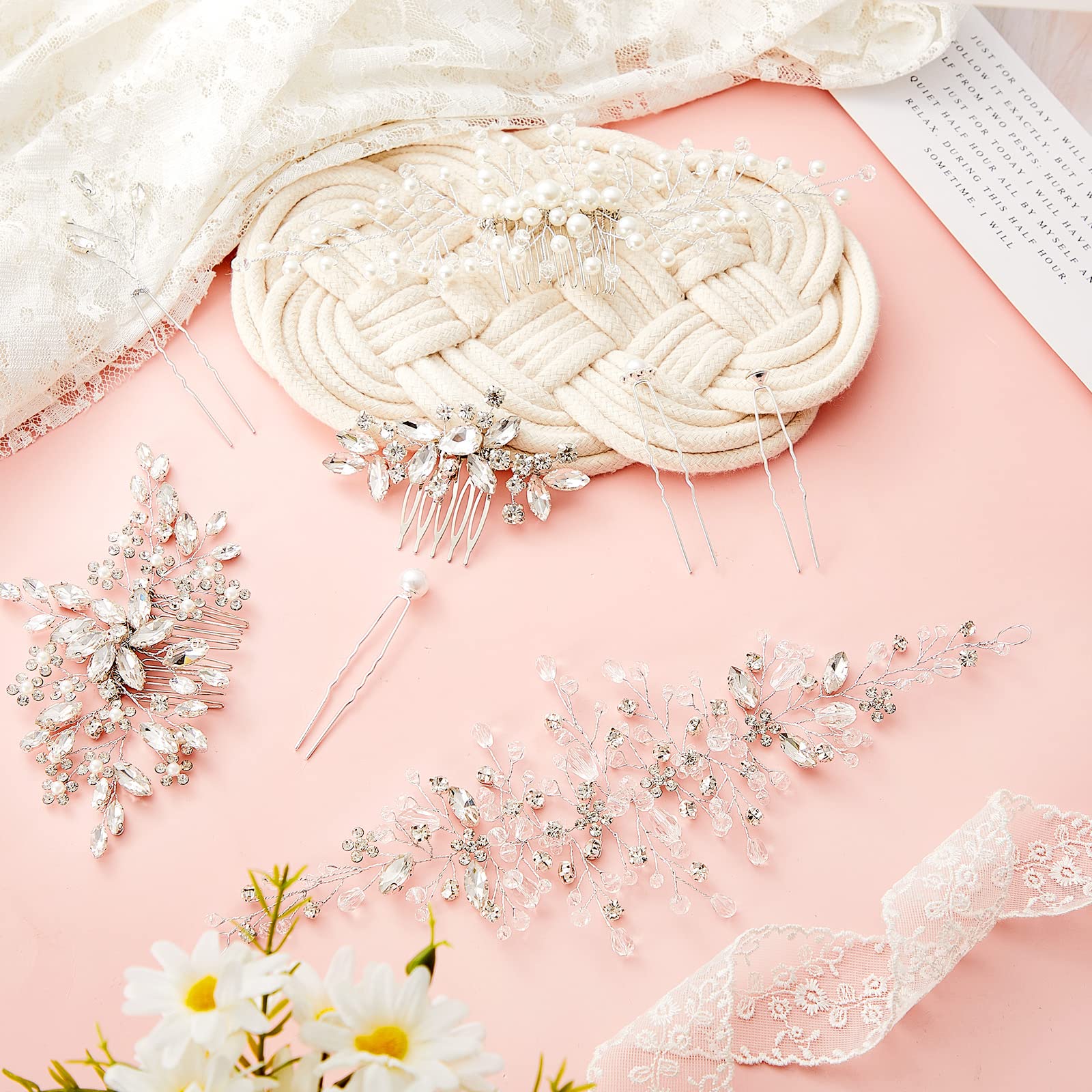 Detailed shot of the adjustable copper wire branches on the Maitys bridal hair side comb