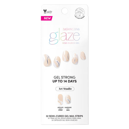 Dashing Diva Glaze Wavy Gravy nude nails with silver accents