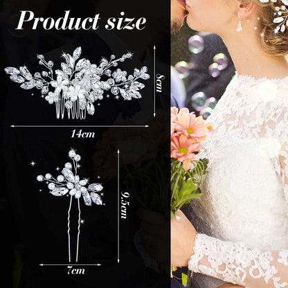 Yeshone bridal hair comb close up showcasing detailed artificial pearls and shimmering rhinestones
