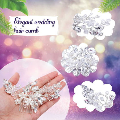Yeshone 5 piece silver hair pin set laid out flat demonstrating the single comb and four U-shaped pins