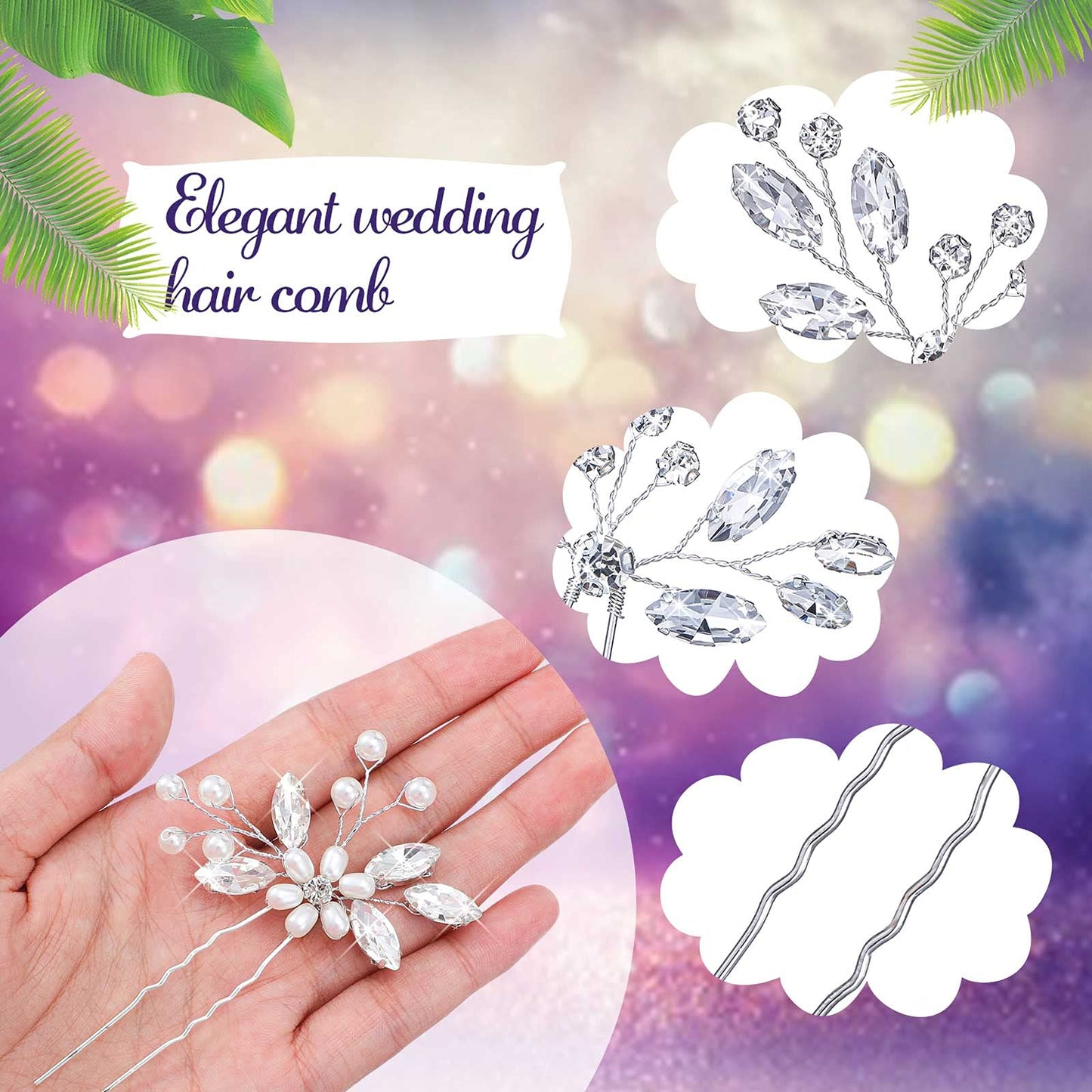 Yeshone crystal wedding hair accents showing the flexible copper wire backing and sturdy silver tines
