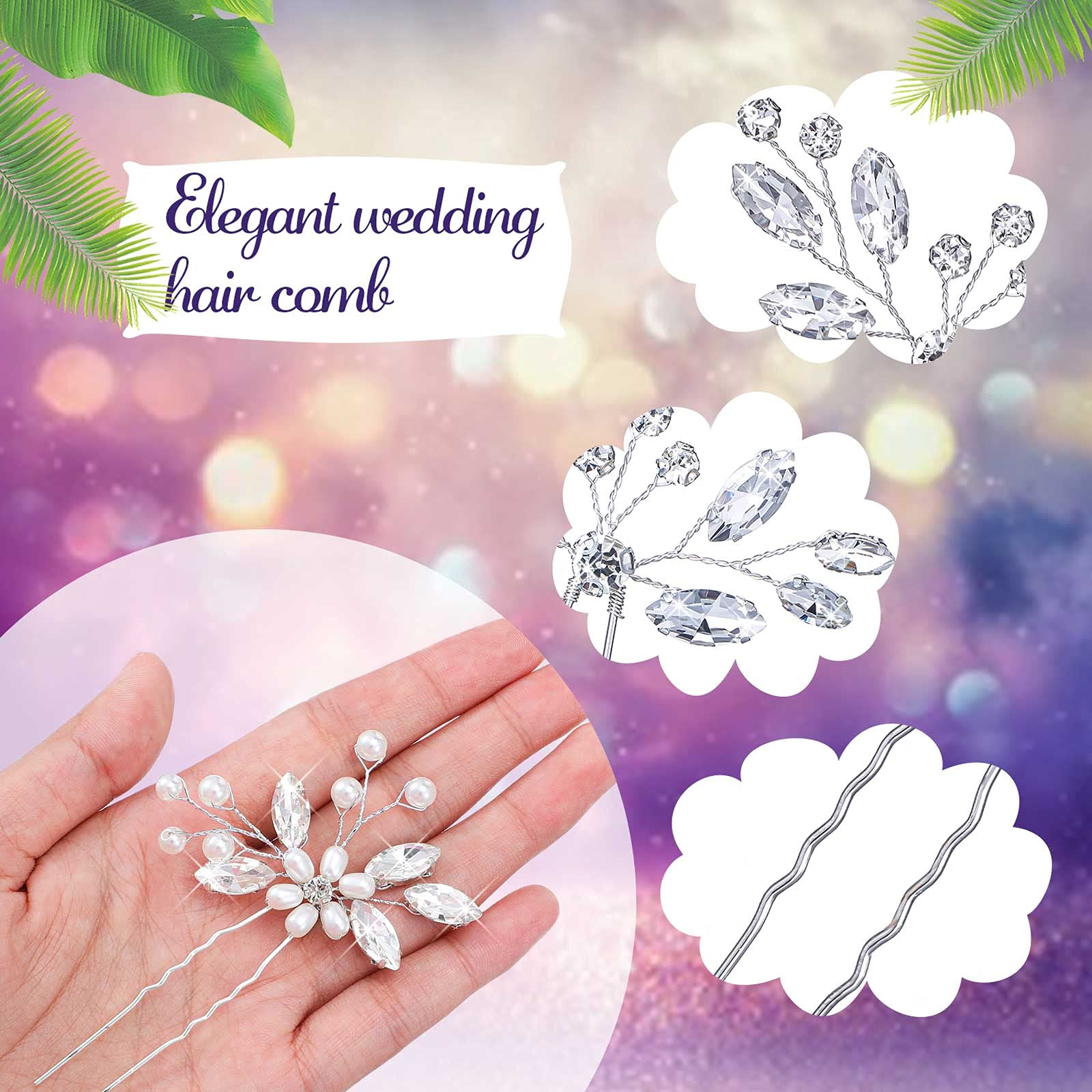 Yeshone crystal wedding hair accents showing the flexible copper wire backing and sturdy silver tines