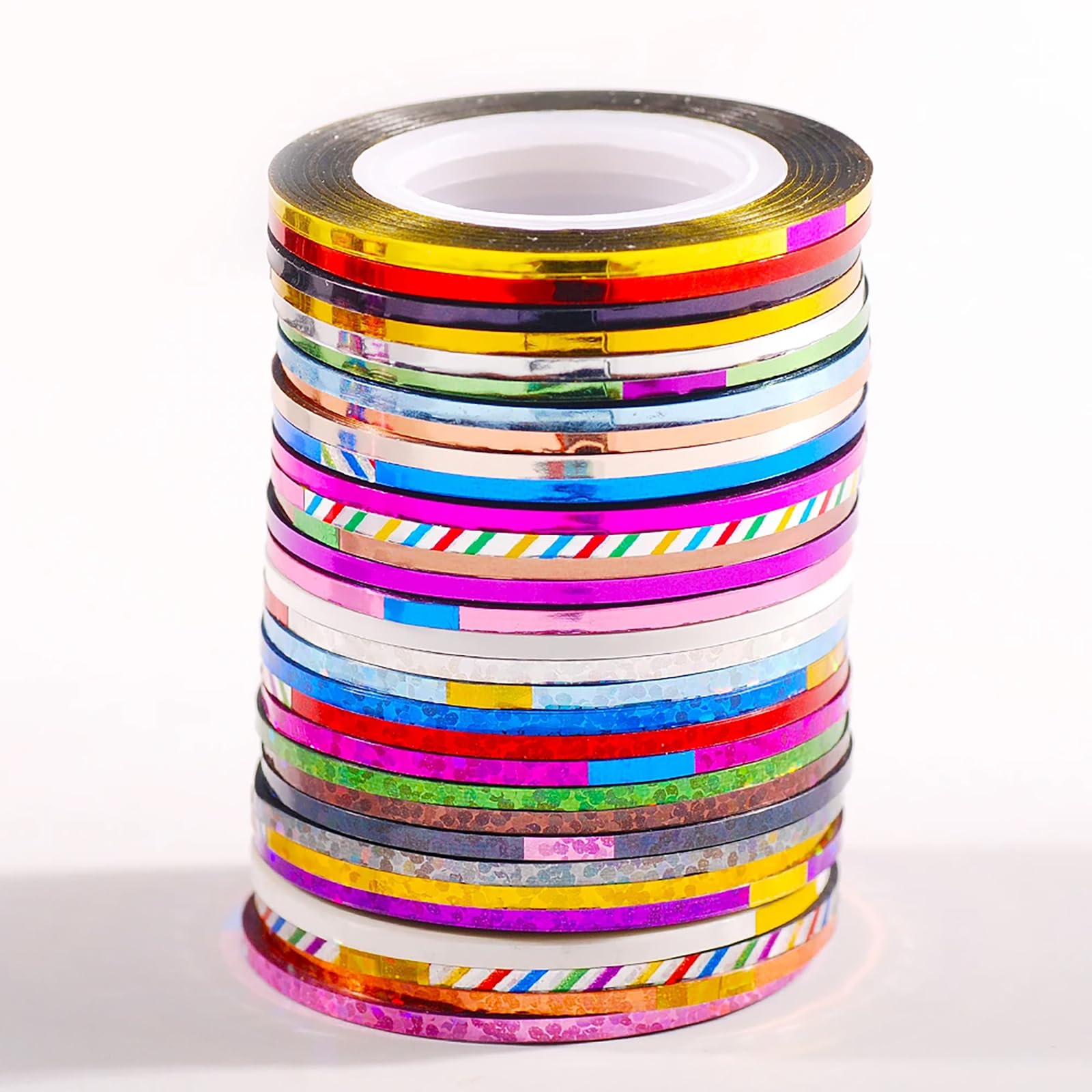 Self adhesive holographic nail tape rolls for DIY manicure decoration close up
