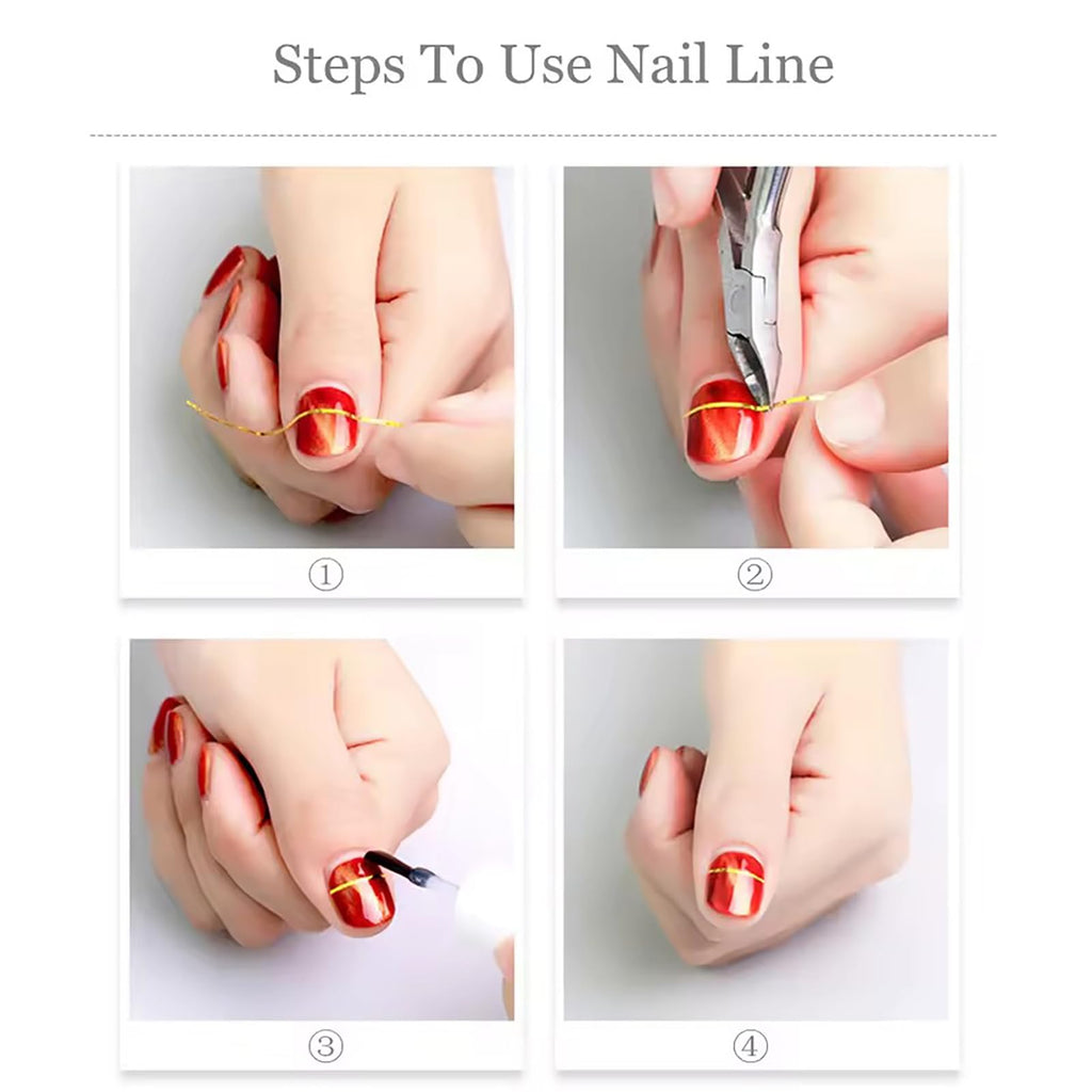 Detailed angle shot of glitter finish nail art striping tape lines ready for salon use