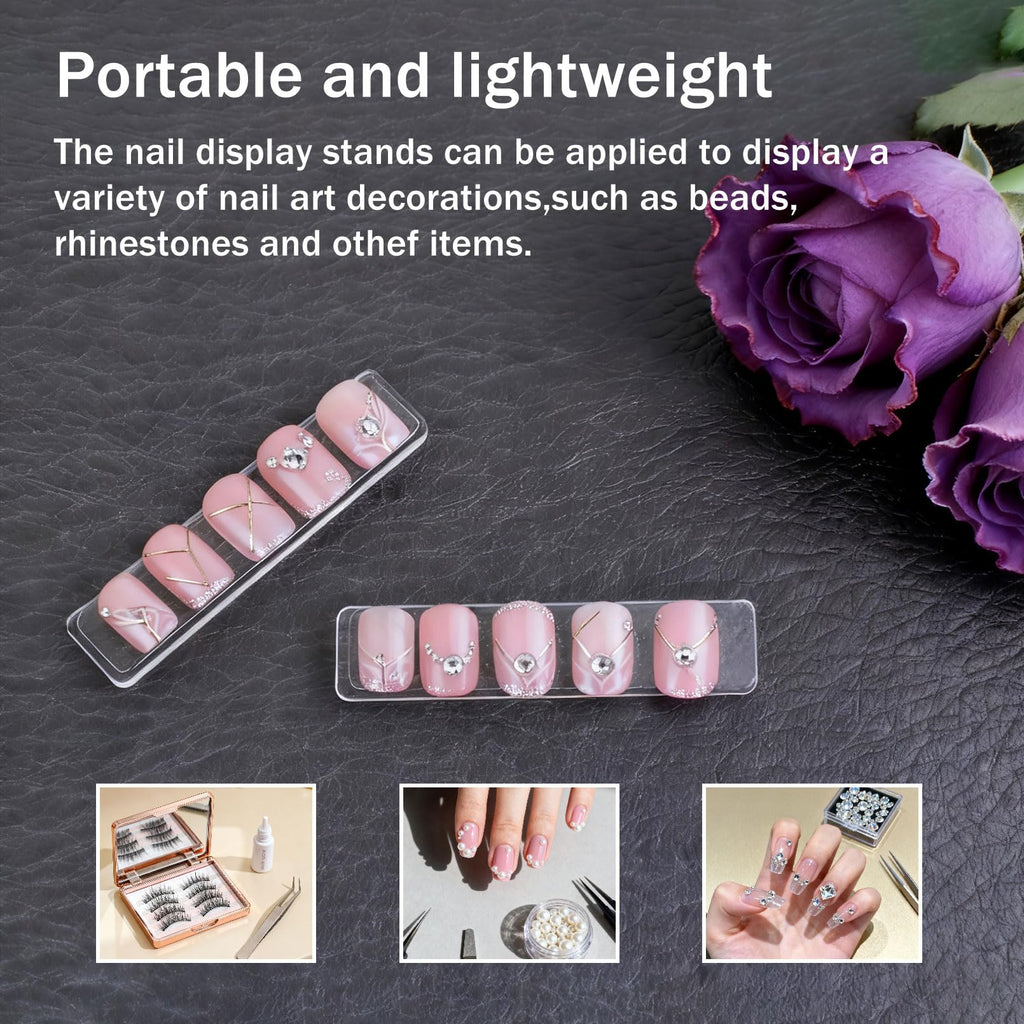 Press on fake nail display stand arranged with double sided tape